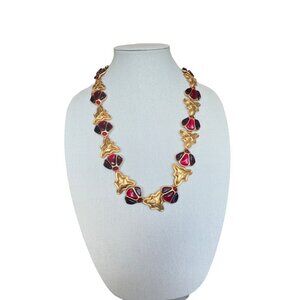 Anne Klain‎ Couture signed vintage metal gold-tone statement necklace women OS